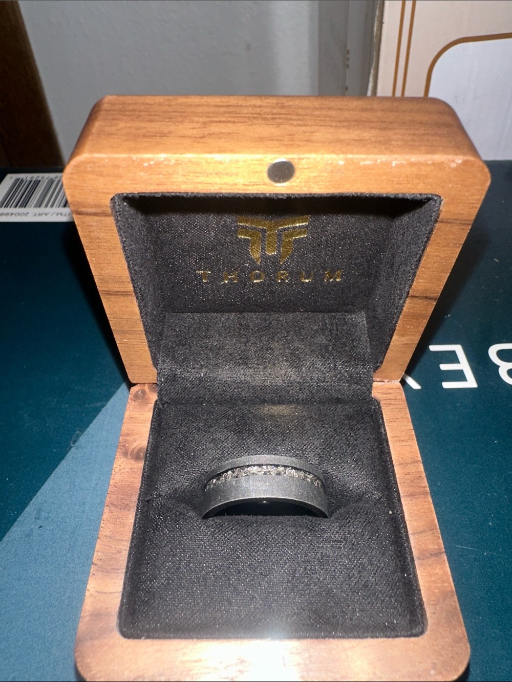 Size 9 Black Tungsten Ring Meteorite Inlay